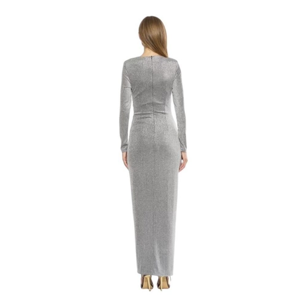 Alexis Admor Cutout Silver Ruched Shimmer Gown Size Small - Picture 3 of 10